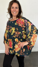 Ballon blouse roos donker groen +SIZE extra