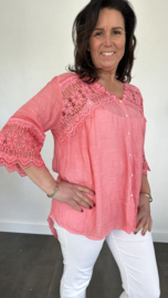 Blouse met kant Summer koraal