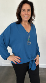 Top roxy met knoop petrol/blauw