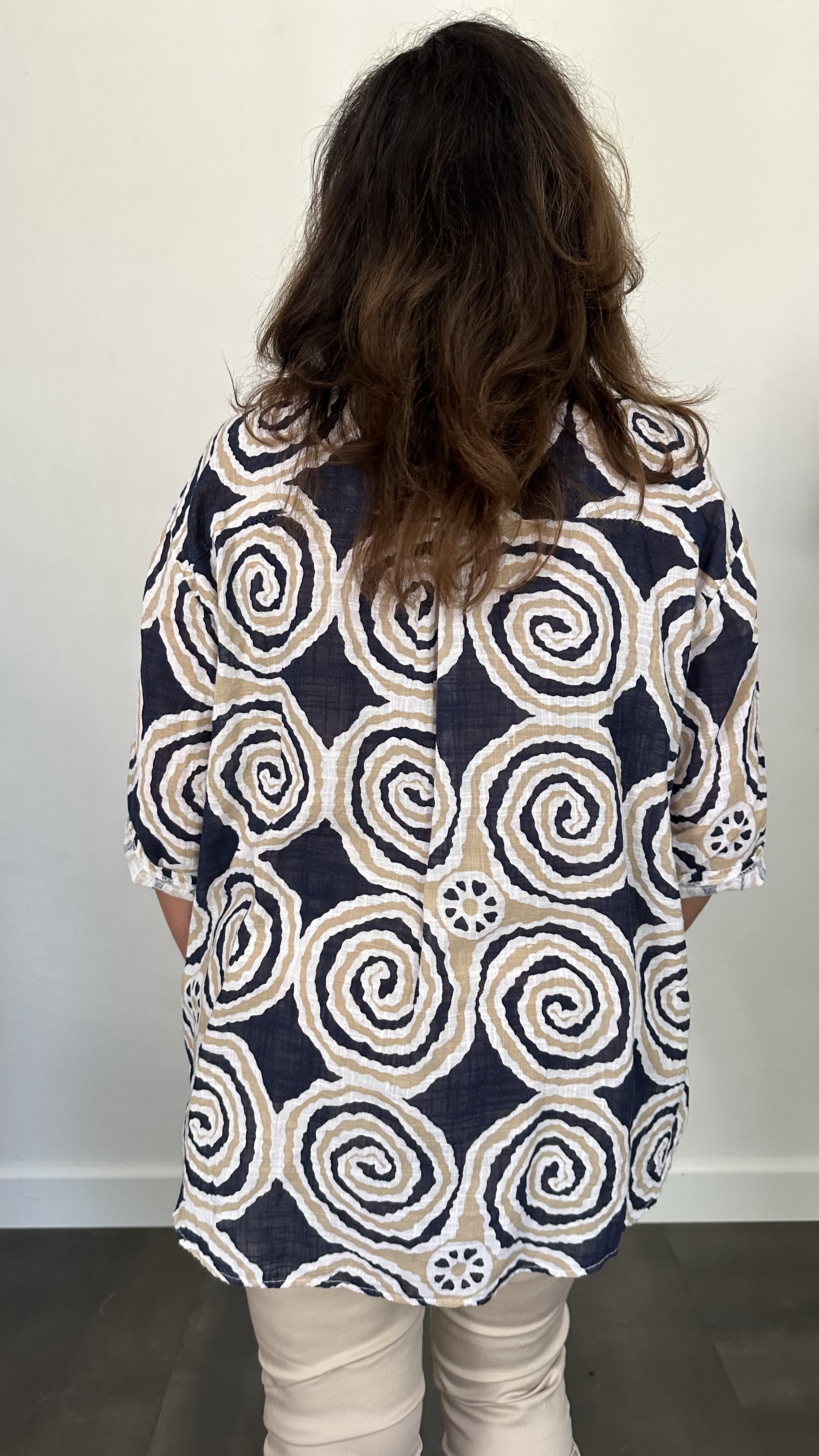 Linnenlook blouse cirkels marine
