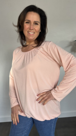Ballon shirt travel met elastiek roze