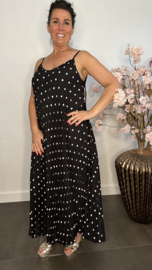 Plisse jurk Polka Dot met spaghettibandjes Zwart