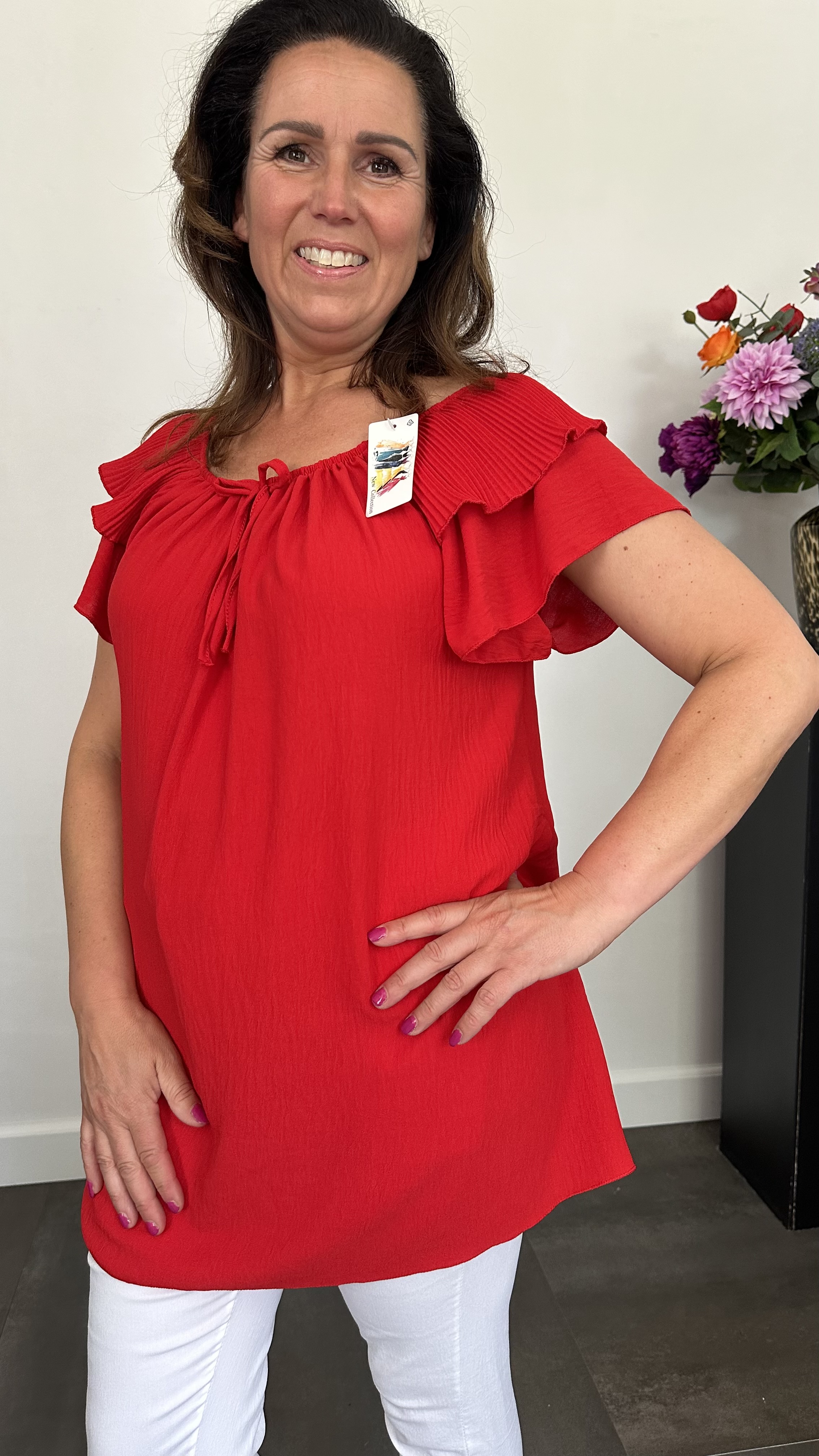 Top Kenza met plissé ruche rood SALE