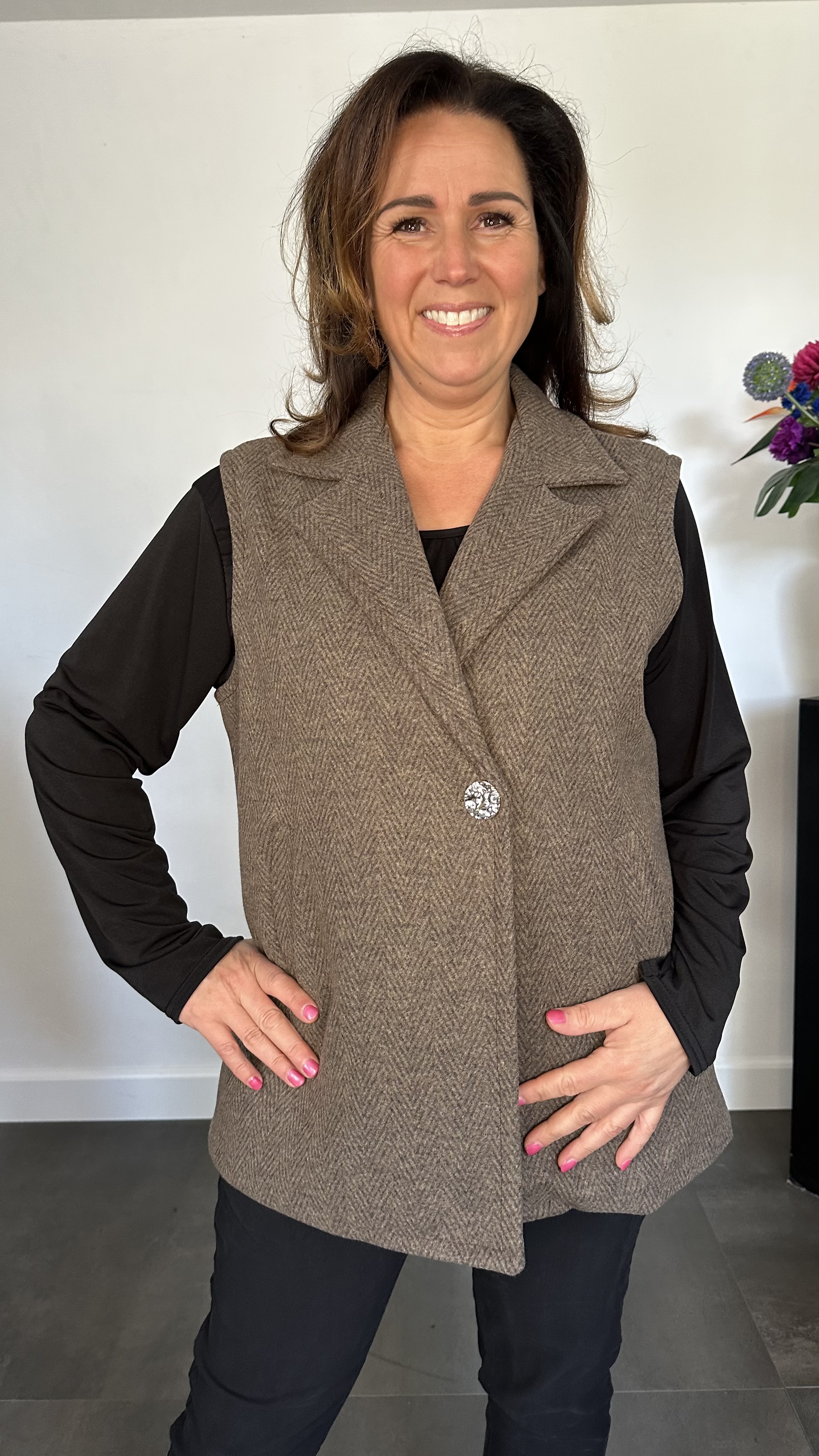 Gilet Jenny visgraad taupe