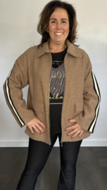 Korte teddy jas met bies en rits Camel