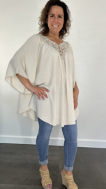 Tuniek/ blouse chantal met kant kiezel+SIZE SALE