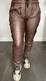 Cargo joggjeans leatherlook coating bruin/choco