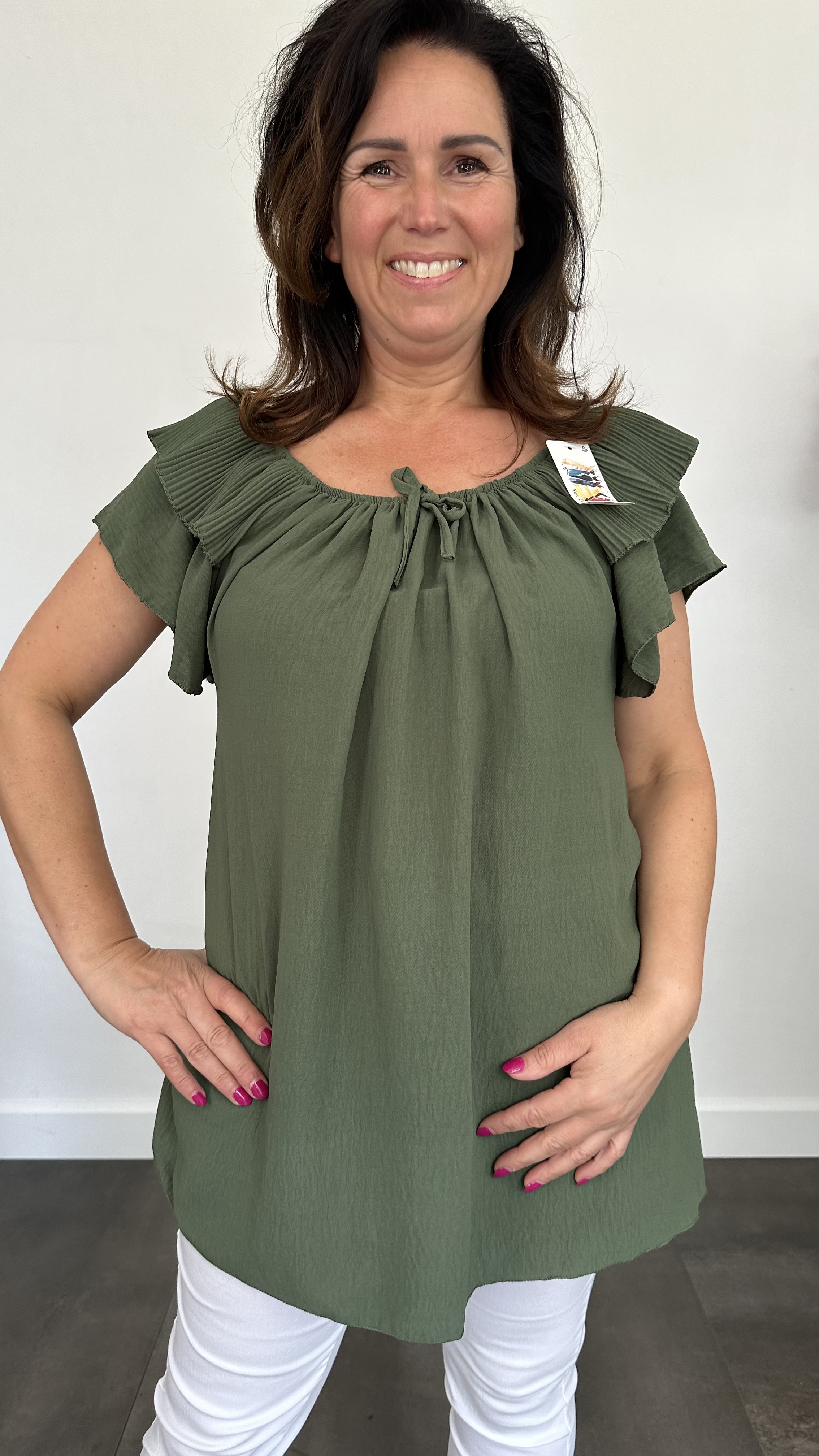 Top Kenza met plissé ruche army SALE