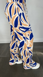 Plisse broek met wijde pijp fantasy flower kobalt SALE