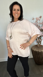 Wafel shirt met glans +ketting Roze