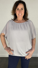 Blouse met boord korte mouw licht grijs +SIZE