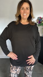 Ribbel shirt met knopen zwart
