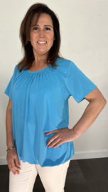 Ballon shirt travel met elastiek turquoise blauw