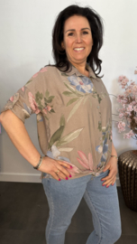 Blouse gebloemd met knoop Taupe