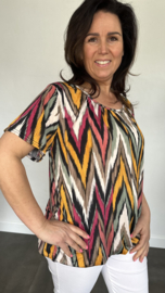 Ballon shirt met elastiek scratched zigzag roze(+size)