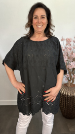 Broderie shirt Fiona zwart