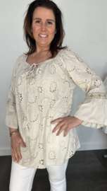 Broderie blouse met flared mouw zand