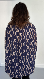 Lange ballon blouse chain marine +SIZE