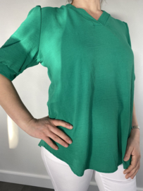 Blouse met korte pofmouw en v-hals groen