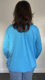 Ballon shirt travel met elastiek turquoise blauw