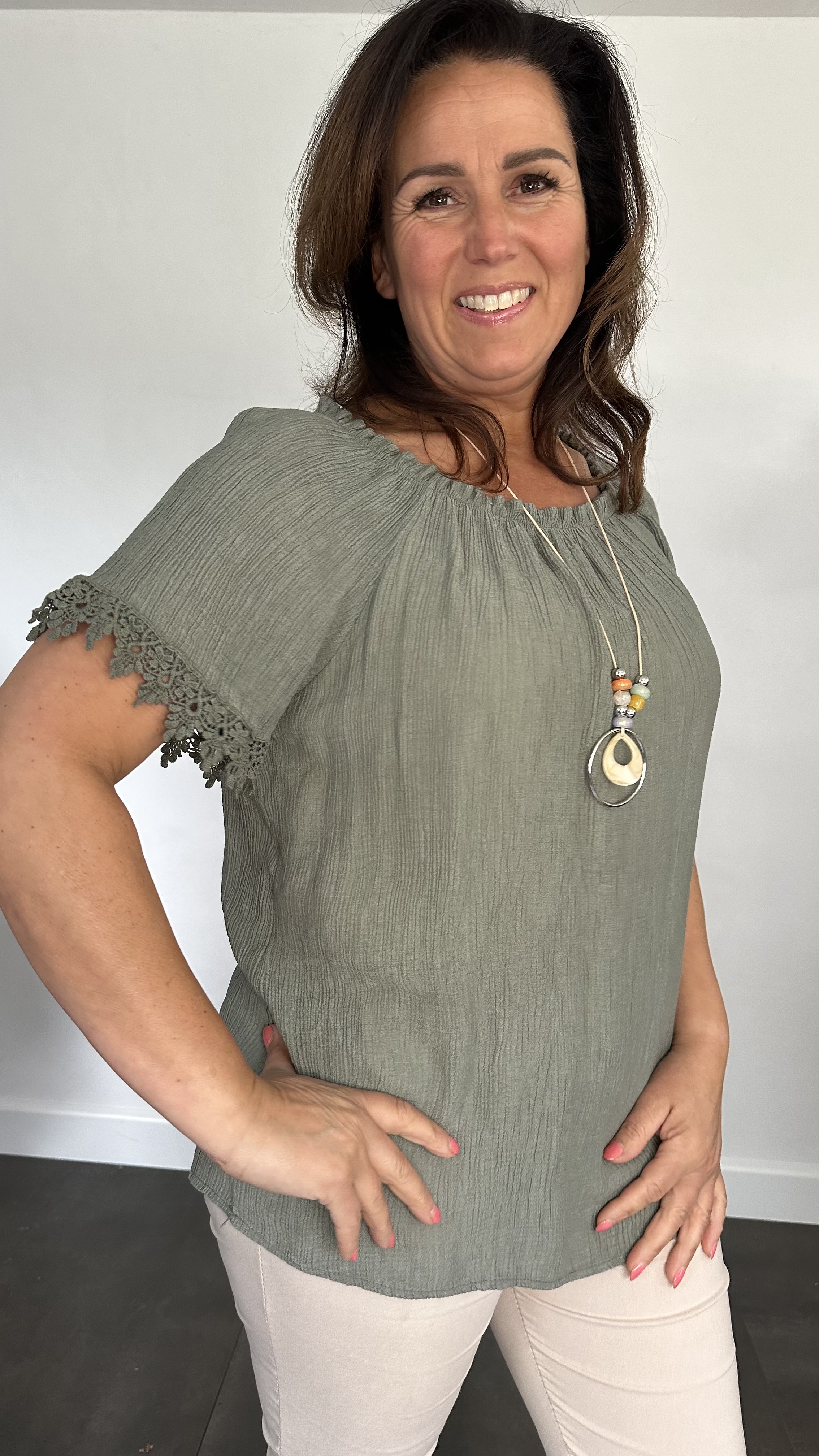 Crinkle shirt met kant army