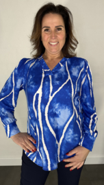 Velvet shirt met v-hals en pofmouw marble kobalt