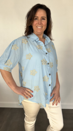 Blouse astrid met gouden bloemen blauw