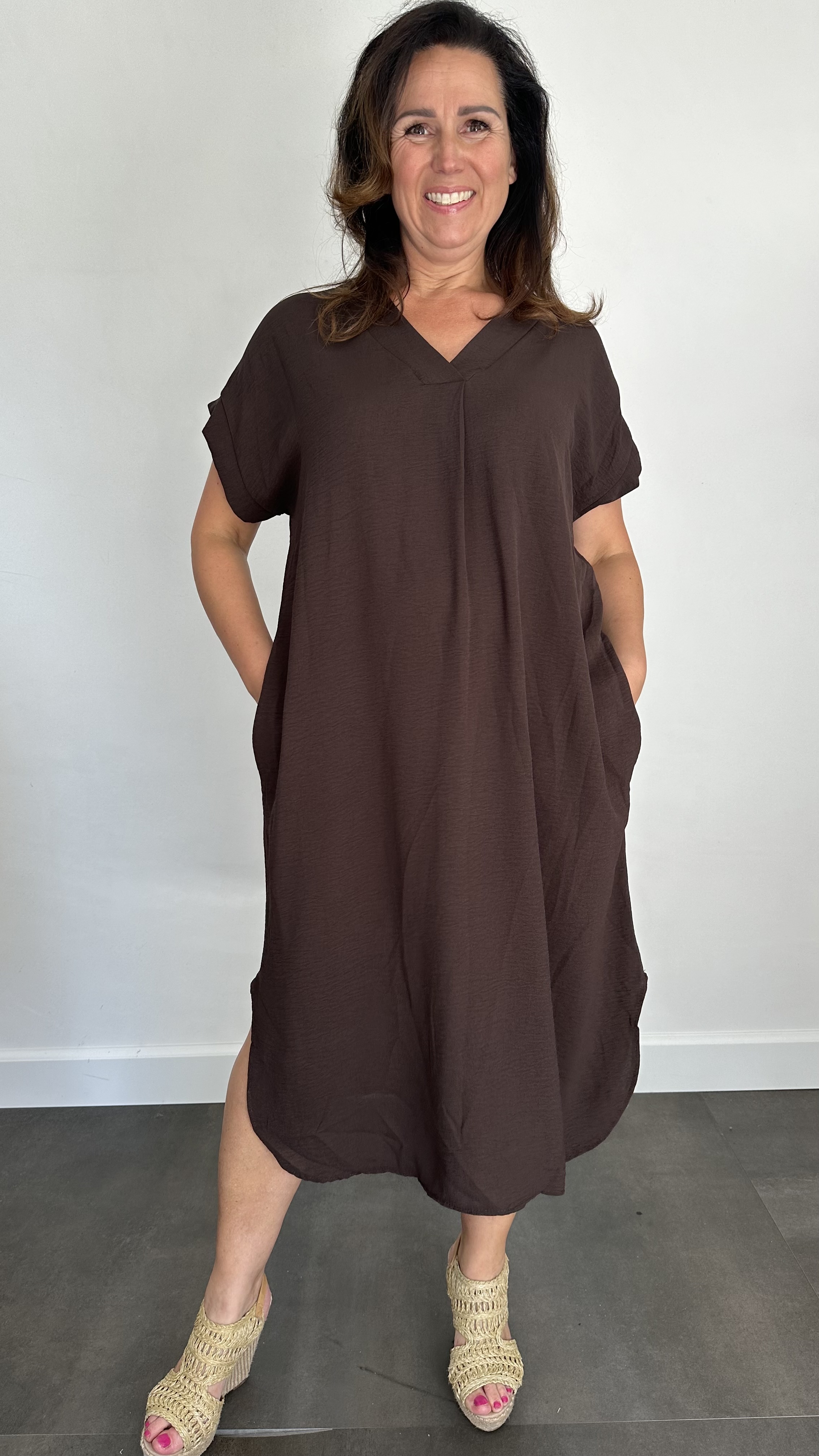 Jurk Maya +Size donker bruin
