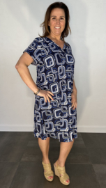A-lijn jurk met korte mouw tubes marine blauw