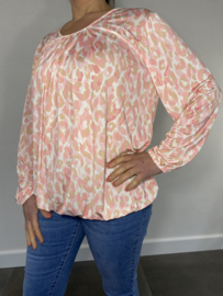 Shirt met plooi en elastiek panter roze