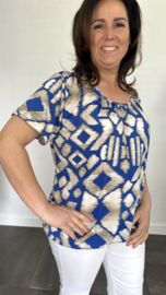Ballon shirt met elastiek inca kobalt (+size)