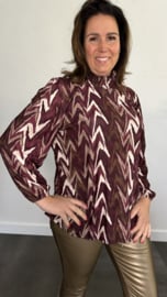 Shirt met gesmokte kraag zig zag soft bordeaux