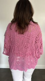 Gehaakte kanten top Valerie 2-delig pink