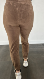 Velvet jogger met elastiek taupe SALE