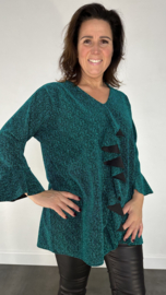 Blouse met ruche en volant sparkle lines groen