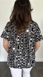 Ballon shirt met elastiek blocks zwart (+size)