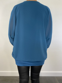 Blouse met boord new zipp lange mouw petrol