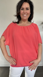 Blouse met boord korte mouw +SIZE koraal