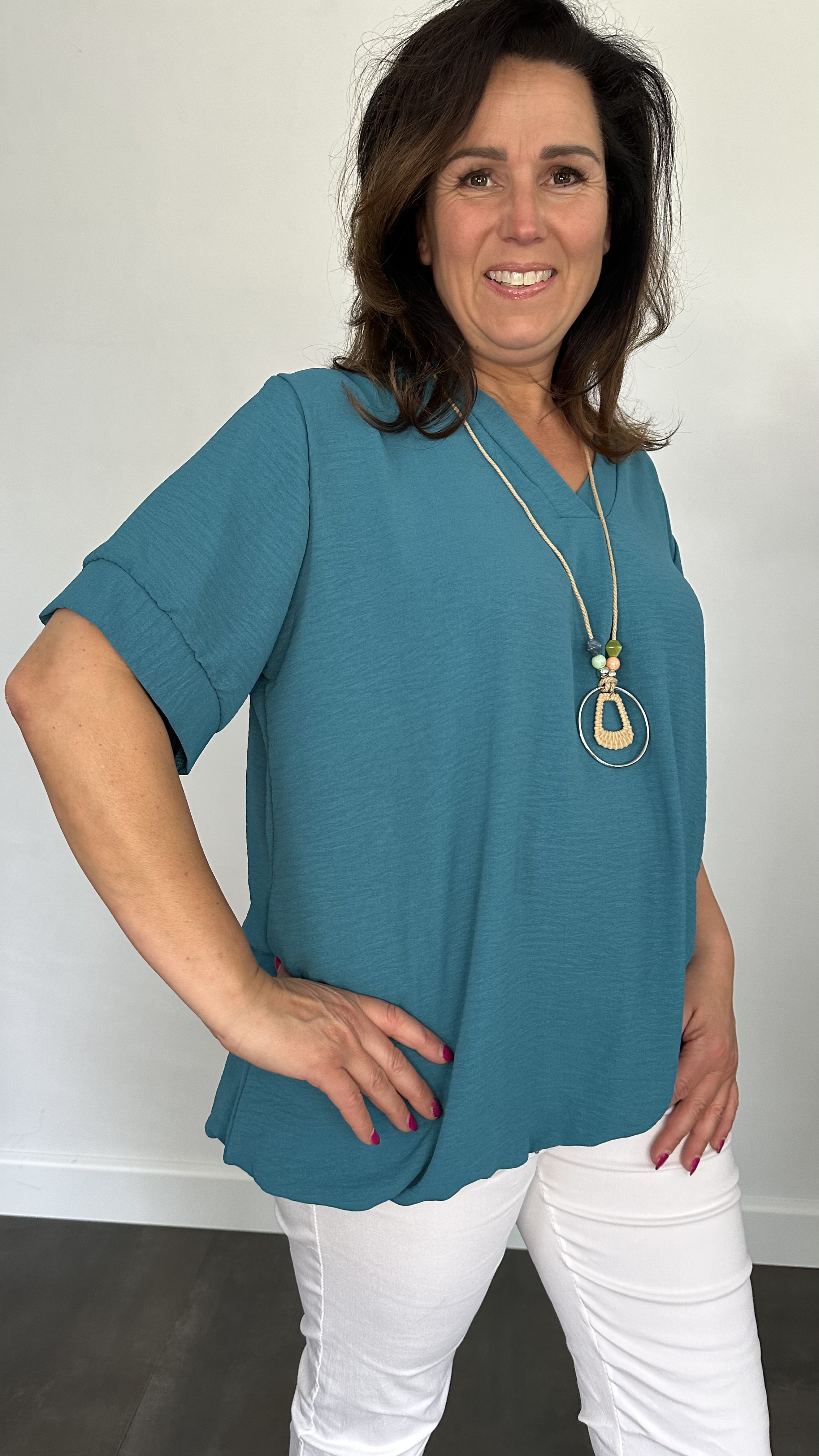 Top Maya korte mouw +SIZE petrol