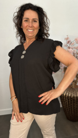 Shirt Britt met knopen en ruche Zwart