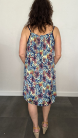 Jurkje met spaghettibandjes little palm blauw  +SIZE