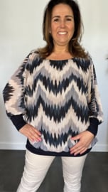 Blouse met boord lange mouw +Size Extra zigzag marine