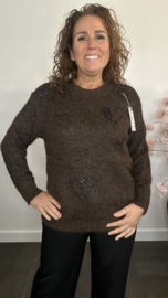 Gebreide trui met glitter hartjes Bruin