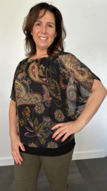 Blouse met boord paisley & flowers zwart