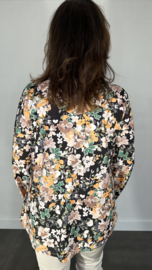 Stretch blouse travel bloesem zwart