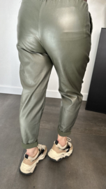 Lederlook broek met riem Army