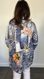 Vest met rits & capuchon denim jeans print