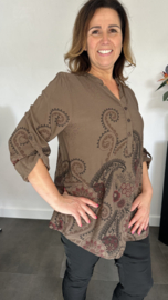 Blouse paisley met knoopjes bruin/wijnrood