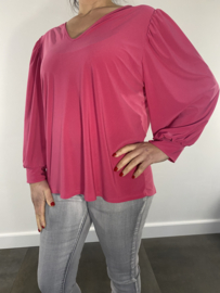 Shirt met v-hals en pofmouw travel fuchsia