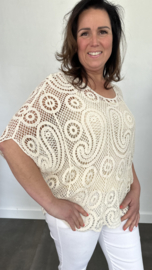 Gehaakte kanten top Valerie 2-delig beige